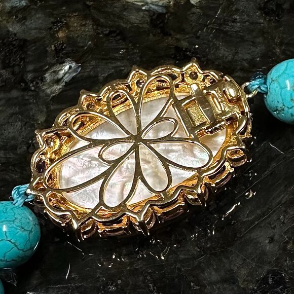 925 Sterling Silver Pearl Multi-Gemstone Blue Magnesite Beaded Necklace 18”L - Picture 5 of 5